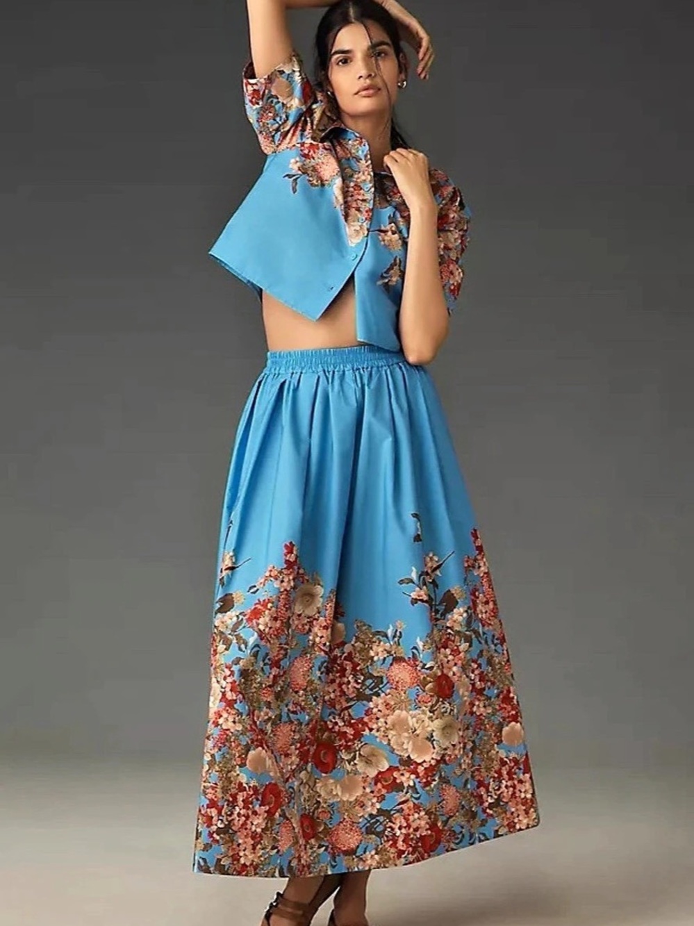 Anthropologie Maeve Women Small Floral Maxi Skirt in Blue Size Small